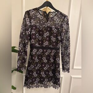 Cynthia Rowley Black and Purple Floral Lace Dress